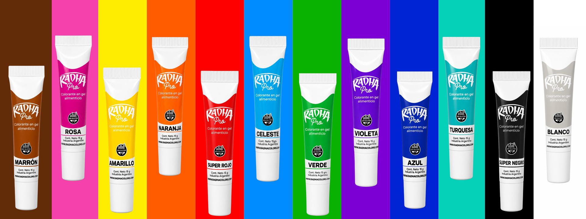 Los 12 colores de Colorante en Gel Radha